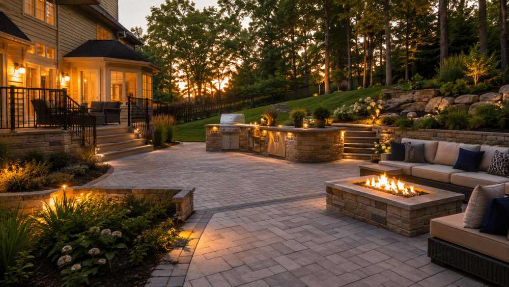 Backyard Fire pit and retaining wall, haymarket va